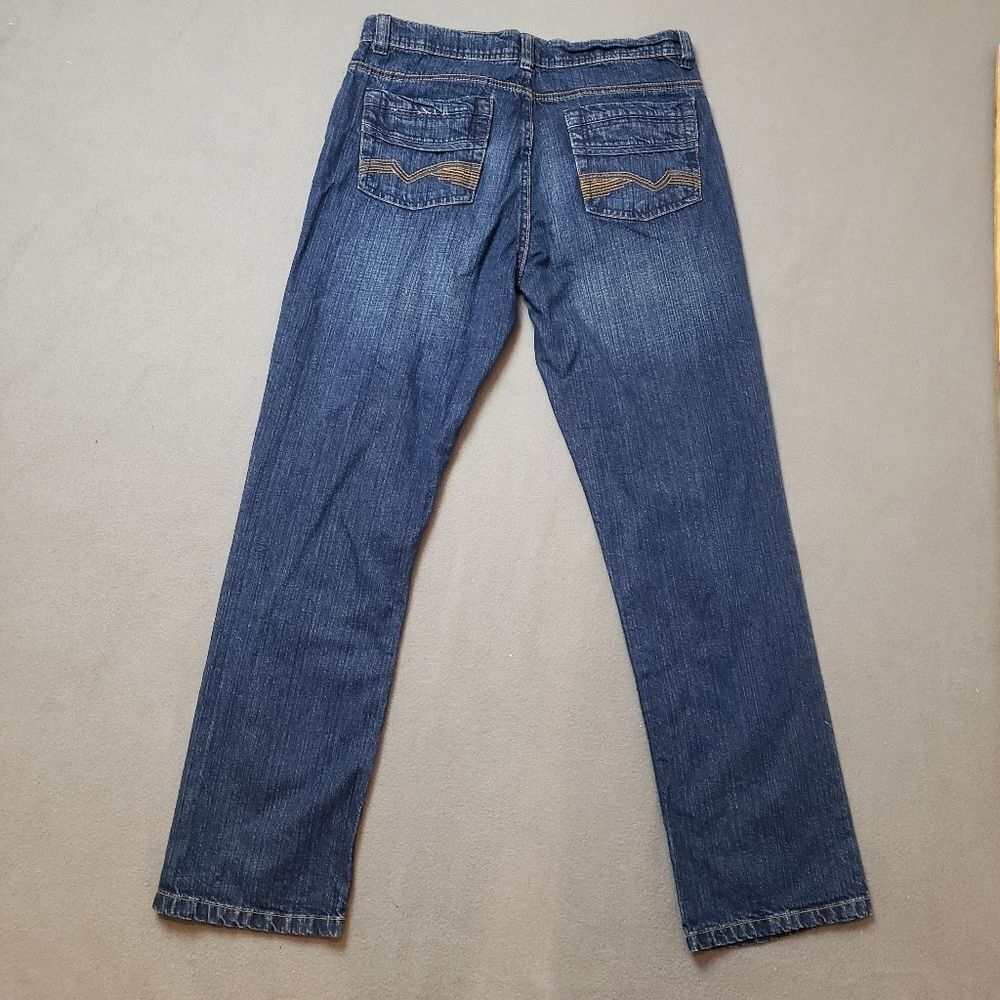 Suko men's fancy embroidered pocket straight leg jeans, size 34 blue